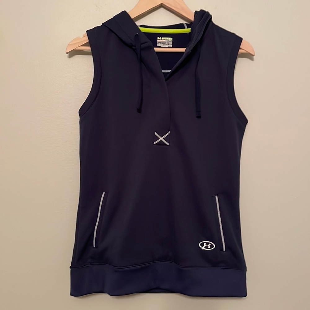 Under Armour Womens Loose Fit Sleeveless Warm Up Hoody Blue Small Sweatshirt
